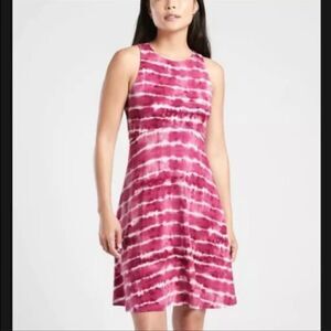 Athleta Santorini Thera Printed Tie Dye Fit Flare Purple Dress ST